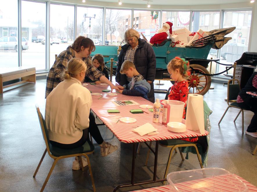 Creating a candy cane mouse at the History Center Tuesday morning are (from left) Kayla Blomendaal, Lilith Vogel, Ava Lafrenz, Faye Bremer, Max Cleveringa and Avril Teune. Mavis Fodness/Rock County Star Herald Photo