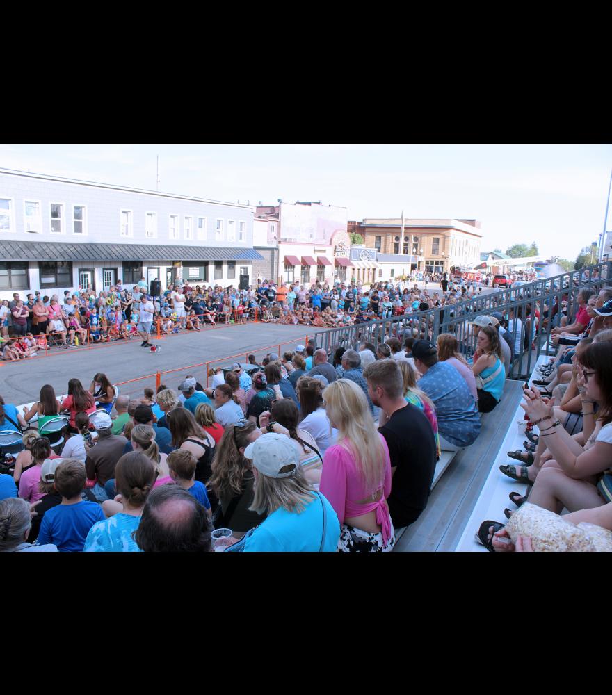 A large crowd gathers to watch the wiener dog beauty pageant Thursday night, July 13, for the annual Hot Dog Night in Luverne.