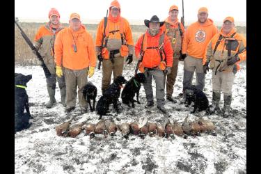 The “EPIC hunt” in Rock County involved (from left) Jeremy Hoff, Bryan Boltjes, Doug Tate, Scott Rall, Mark Boelman, Brent Dinger, Nathan Holt and (not pictured) photographer Don Dinger and Brady Dinger, who was with his wife and new baby born at 10 p.m.