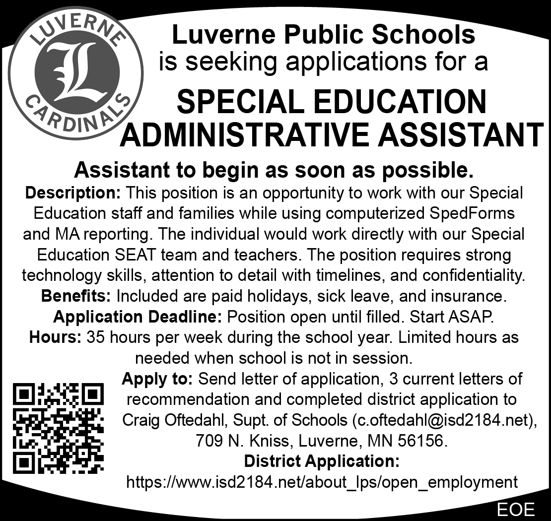 Luverne Public Schools - Special Education Administrative Assistant