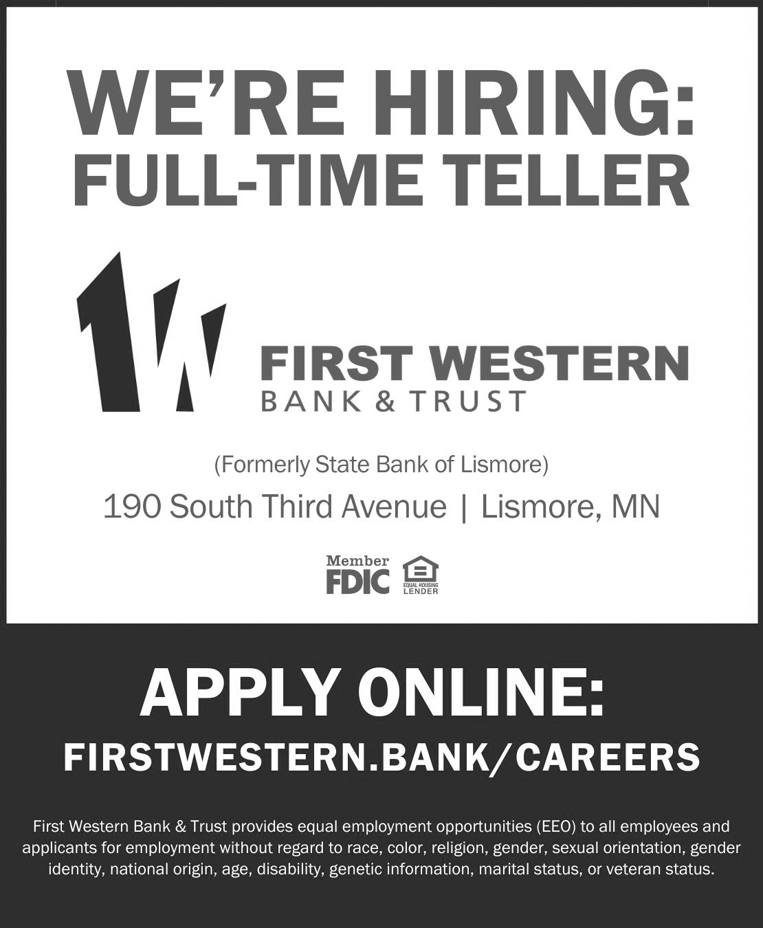 Full-time Teller - First Western Bank and Trust, Lismore