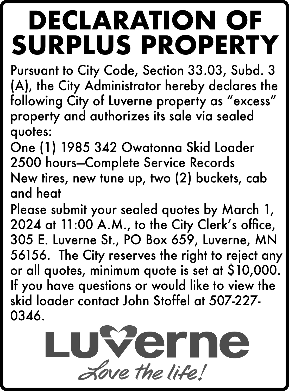City of Luverne - Declaration of Surplus Property