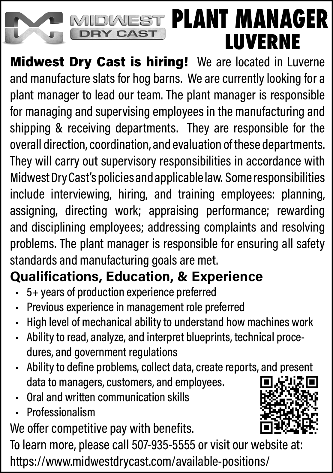 Midwest Dry Cast - Plant Manager Luverne