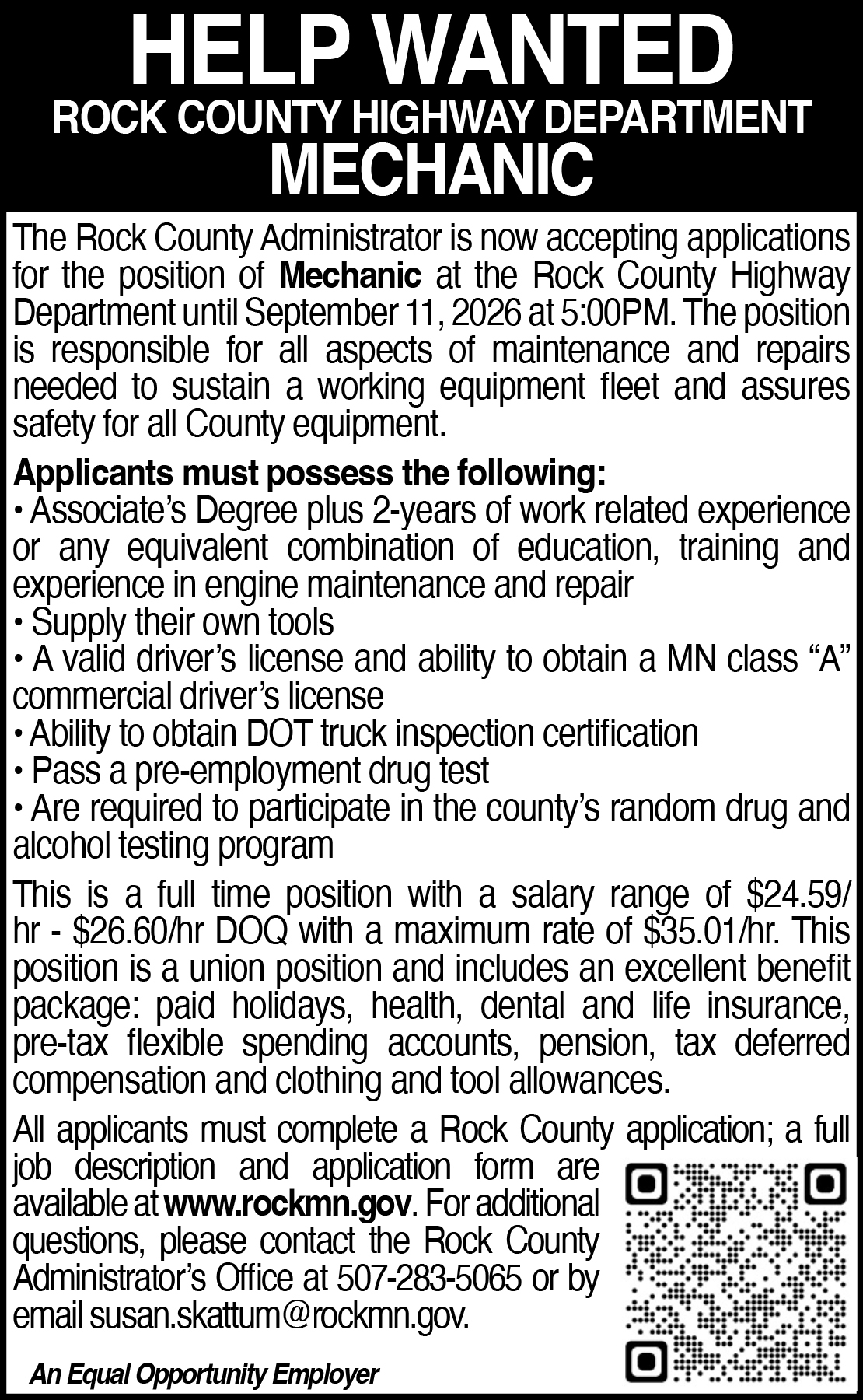 Rock County Highway Department - Mechanic