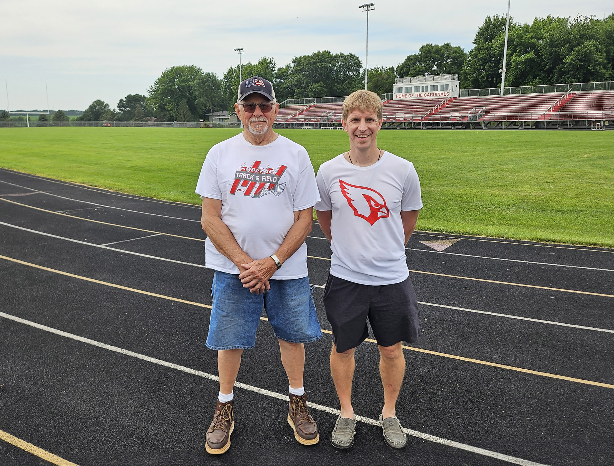 Al Stoakes and coach Pete Janiszeski recently received statewide honors. Stoakes was named Minnesota Class A Track and Field Volunteer of the Year. Janiszeski is the Minnesota Class A Girls Track and Field Head Coach of the Year. Jason Berghorst/Rock County Star Herald Photo