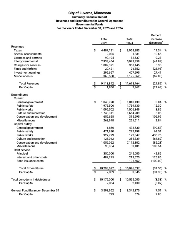 2025 City of Luverne financial summary 