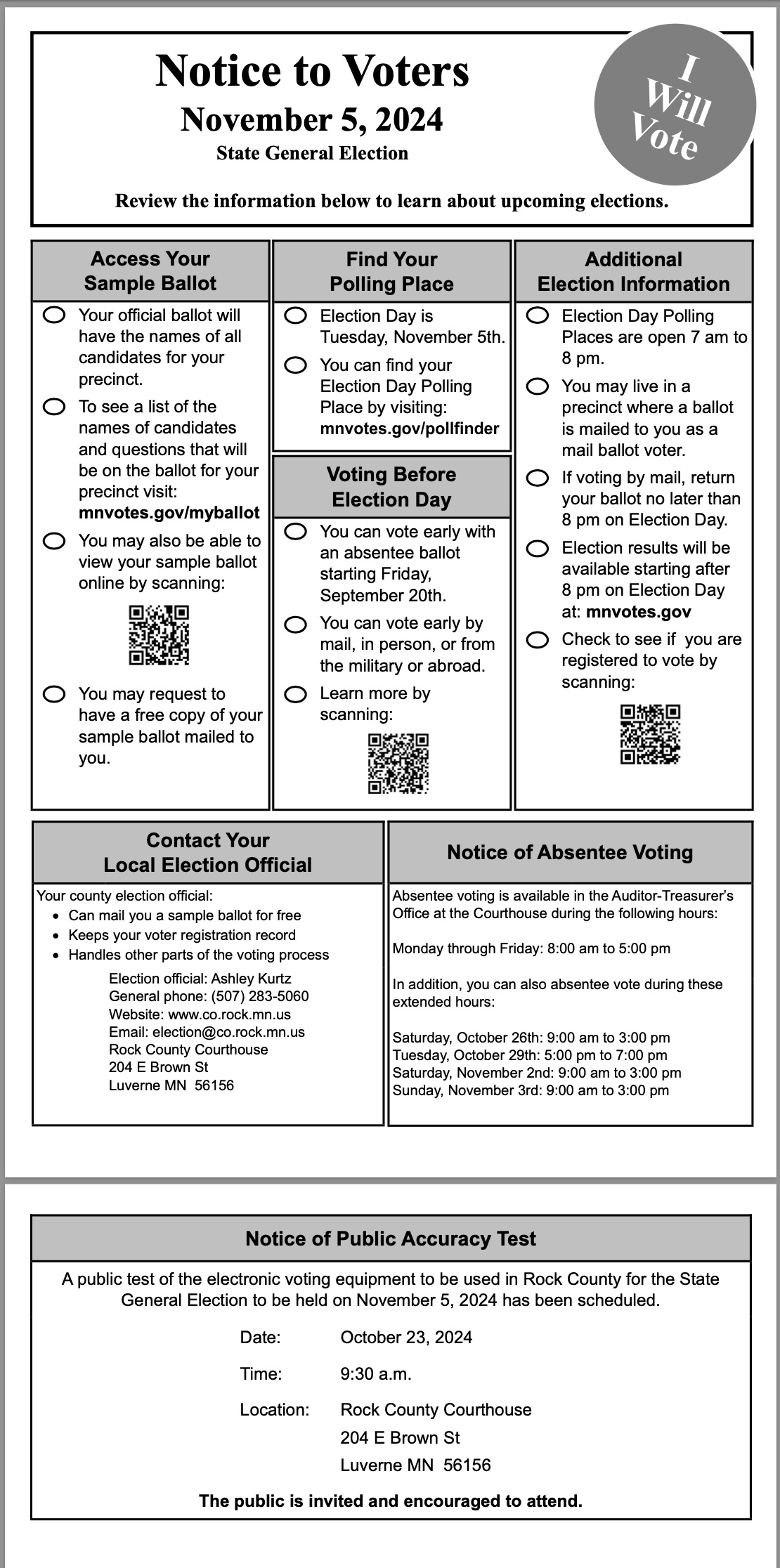 Notice to Voters General Election sample ballot