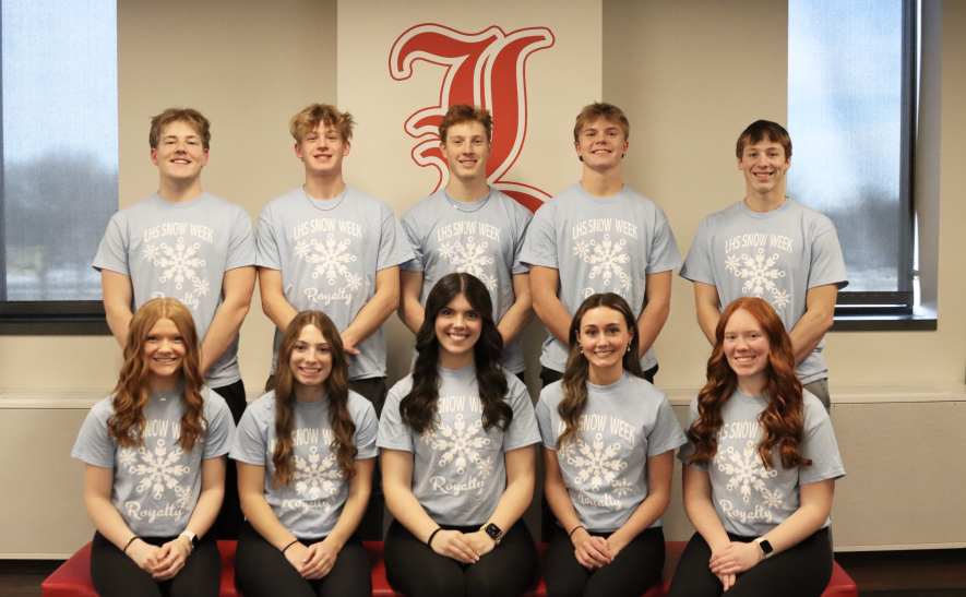 Ten Luverne High School students are candidates for Snow Week king and queen based on their positive leadership in the classroom and in the community. Candidates include (front, from left) Anna Banck, Julia Beyer, Hannah Woodley, Ella Schmuck, Hannah Kempema, (back) Tyler Hodge, Connor Bose, Jaydon Johnson, Josh Hansen and Blake Sauer. Shared image