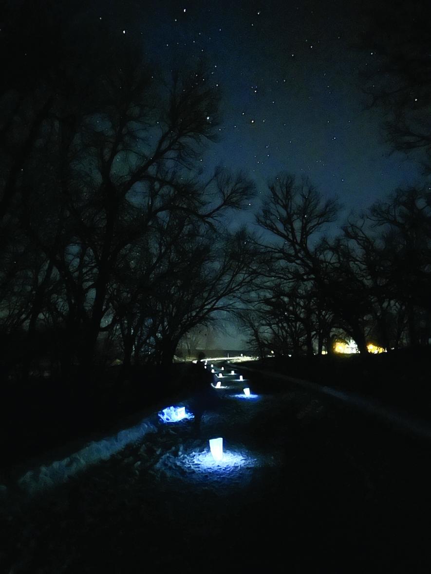 Luminaries mark the trail between the campgrounds and the park office. Lori Sorenson/Rock County Star Herald Photo