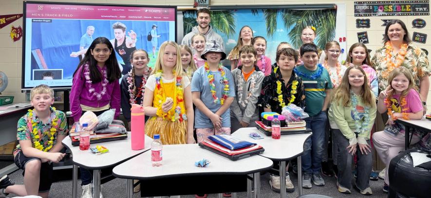 A special college visitor from Northern State College, Aberdeen, South Dakota, stopped by Lori Oechsle’s fourth-grade class as part of the adopt-a-college event at Luverne Elementary School. Pictured with NSU student Eli Radkte (far back) are (from left) Benson LeBrun, Maria Chavez Fernandez, Brooke Zeutenhorst, Rayna Sterling, Harper VandenHoek, Madison Van Santen, Jaxon Phelps, Lily Lund, Jake Deutsch, Braelinn Papik, Ricky Nadoliski, Baxter Meinerts (hidden), Kalib Gil, Tori Larson, Audrey SpShared image