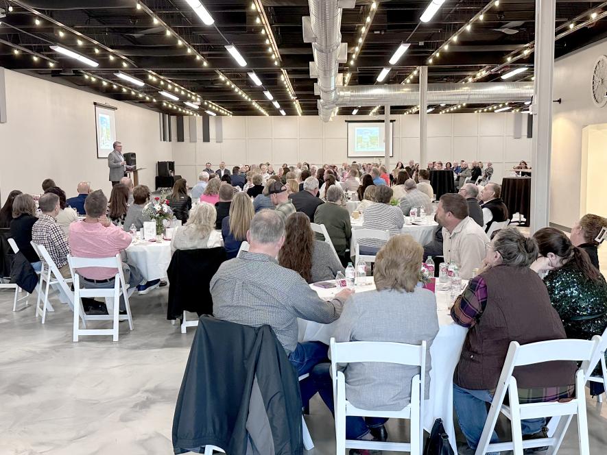 Mayor Pat Baustian emceed the Luverne Initiatives For Tomorrow (LIFT) gala Friday night in Big Top Tents and Events. The evening was designed to share updates and information about current local initiatives. Lori Sorenson/Rock County Star Herald Photo