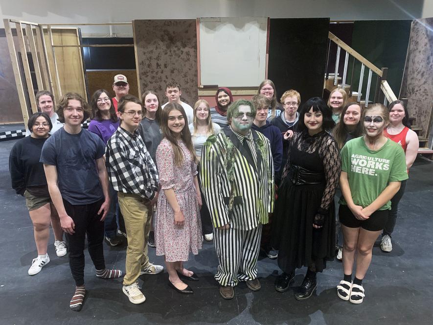 Cast and crew include (front, from left) Zander Carbonneau, A.J. Foote, Janica Oechsle, Xavier McKenzie, Brianna Kinsinger, Charlotte Happeny, (second row) Nicole Arevalo, Makayla Oechsle, Rebecca Hoogland, Bethany Behr, Shane Travis, Thomas Held, Paige Kubesh, Elaine Nath, (back) Andrea Luitjens, Andrew Kinsinger, James DeBates, Ayah Alinizi, Hallie Pergande and Sylvia Eisma. Mavis Fodness/Rock County Star Herald Photo