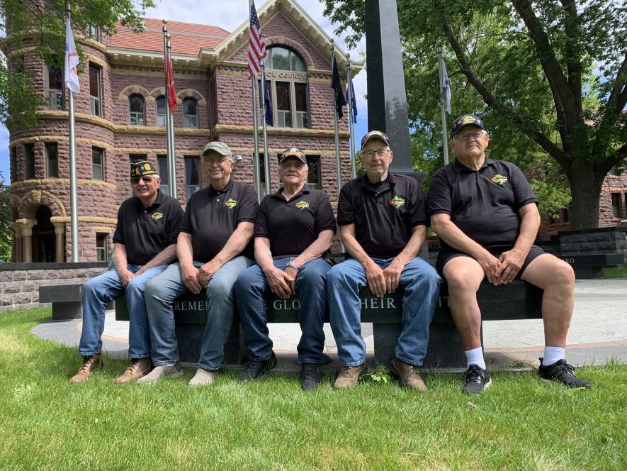 Five veterans who grew up in the Hardwick area are this year’s parade marshals for Saturday’s Jubilee Days parade in Hardwick. Veterans Don Bryan (from left), Keith Schmuck, Lon Remme, Dean Wenzel and Rodger Ossenfort will be joined by fellow members of the Hardwick American Legion Del Nieuwboer and Dale Remme. Mavis Fodness/Rock County Star Herald Photo