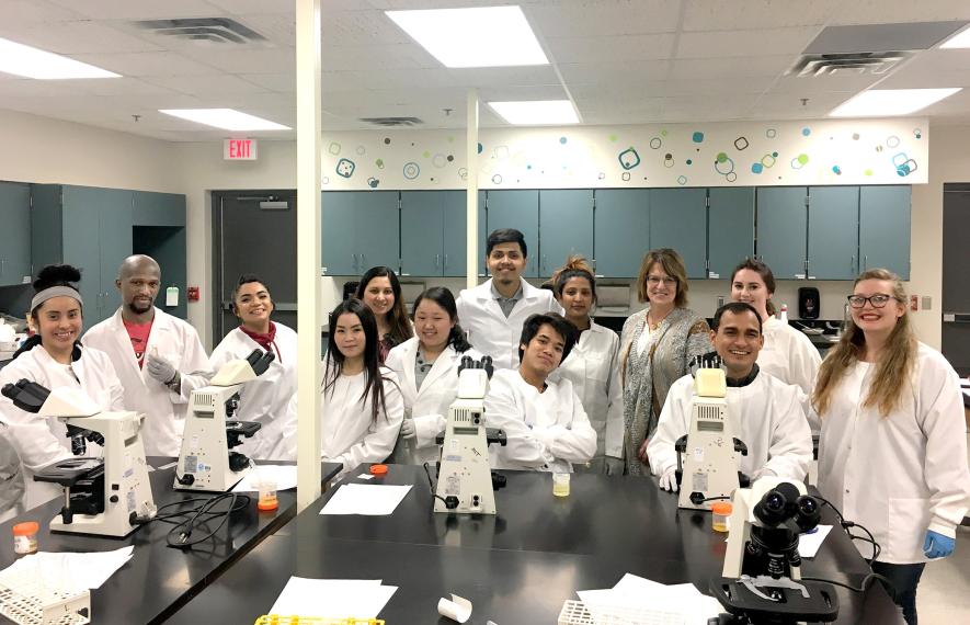 Luverne’s Rita Miller (fourth from right) retired this summer after 30 years leading Minnesota West Community and Technical College’s Medical Lab Technician Program. She’s pictured in 2019 with her students in the medical lab technician program at Minnesota West in Luverne. From left are Blanca Phommaracksa, Benard Kirui, Gracia Maldonado, Keenee Oo, Chandra Bhandari, Pramila Rai, Damber Bhandari, Shajal Monger, Gopi Gajmer, Dr. Rita Miller (program director), Kelly Block (adjunct instructor), Bhola Bhandar