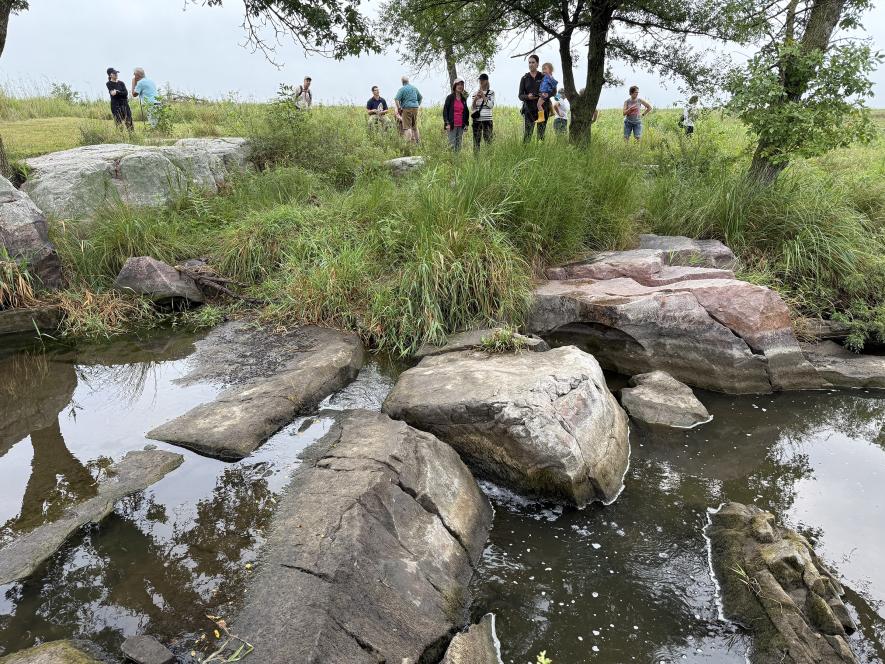 About 30 people joined Saturday morning's nature walk to Touch the Sky Prairie, a 1,500-acre Northern Tallgrass Prairie preserve established by the Brandenburg Prairie Foundation. Lori Sorenson/Rock County Star Herald Photo