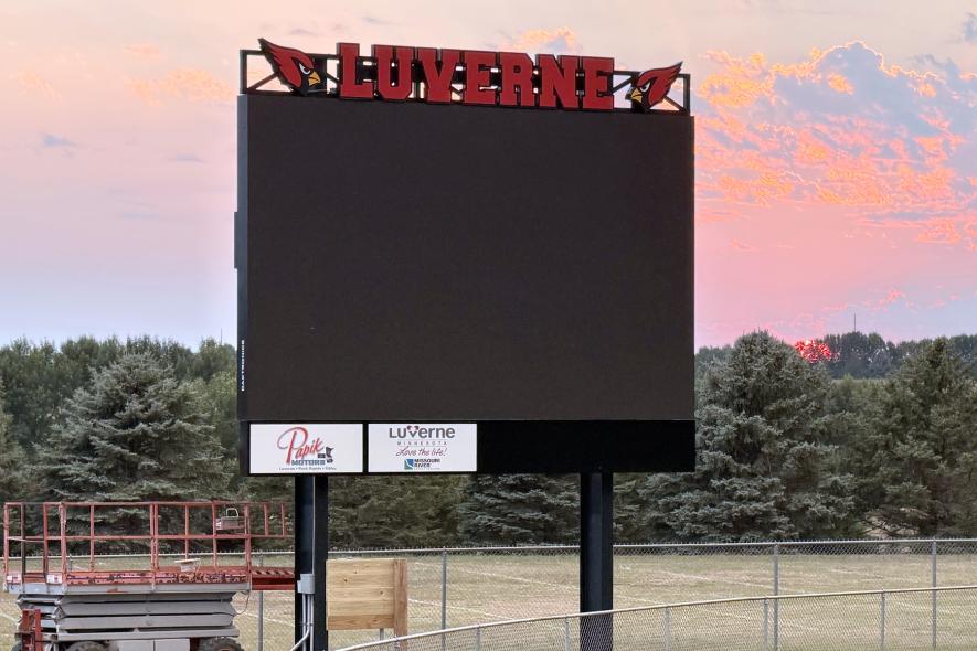 The new Luverne High School scoreboard is up and will be operational for the first home football game Sept. 11 against Sibley East. The  board has graphics and video capabilities.