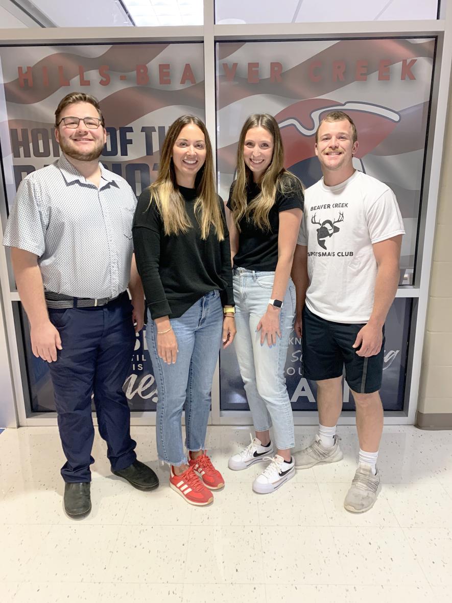 Four new licensed staff will join the Hills-Beaver Creek School District when the 2025-26 school year begins on Tuesday. New teachers include Court Anderson (left), Justine Sandbulte, Taryn Rauk and Calvin Erickson. Mavis Fodness/Rock County Star Herald Photo