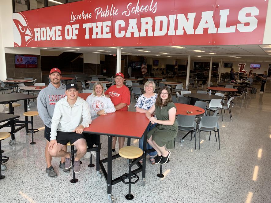 Three LHS graduates who have joined the faculty at Luverne Public Schools have extra support from their parents, who are longtime faculty members. Pictured (from left) are Mike Wenninger, Skyler Wenninger, Madi Oye, Todd Oye, Seana Graber and Kira Degerness. Mavis Fodness/Rock County Star Herald Photo