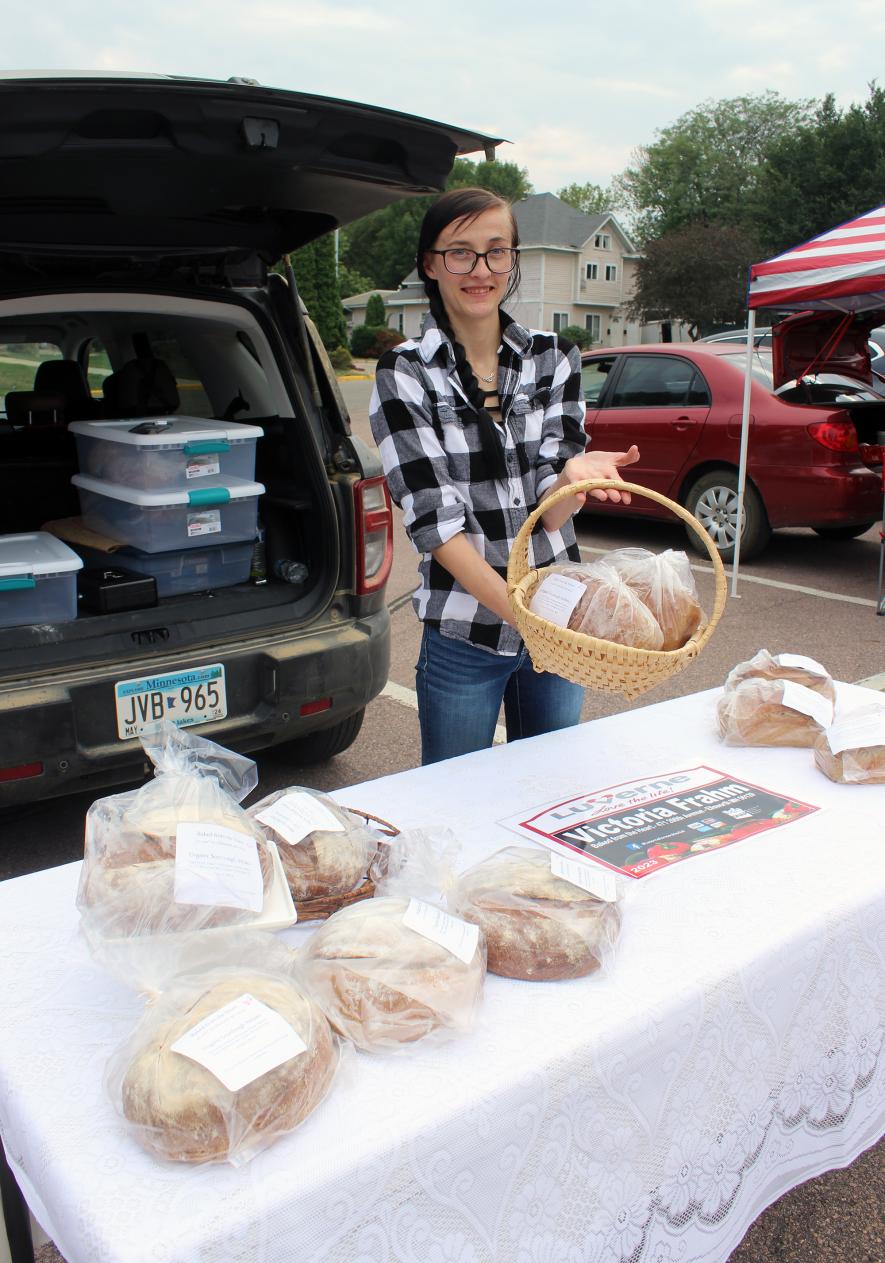 Victoria Frahm debuted her sourdough bread at the Luverne Farmers Market Thursday, Sept. 7. She calls her cottage business “Baked from the Heart.” Rock County Star Herald Photo/Mavis Fodness