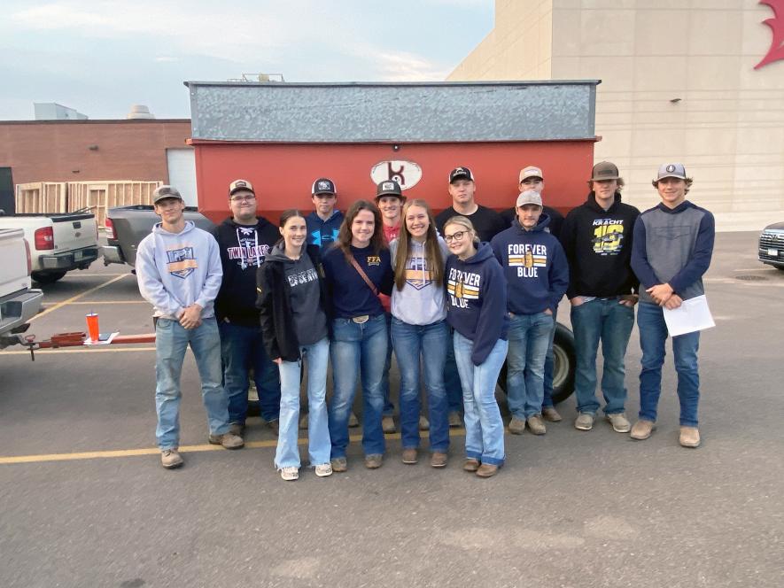 Luverne FFA students pose for a group photo prior to the chapter’s annual corn drive on Friday. Pictured (front from left) include Maren Stegenga, Andrea Luitjens, Piper Wynia, Emma Deutsch, Jaden Reisch, (back) Tucker Remme, Andrew Kinsinger, Franklin Uithoven, Alex Dewispelaere, Layne Sasker, Coulter Thone, Jesse Aning and Landon Ahrendt. Shared Photo