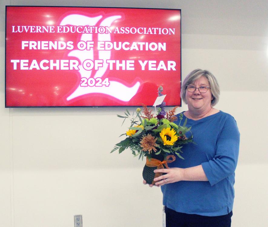 Luverne Public Schools vocal music instructor Seana Graber is the Luverne Education Association 2025 Teacher of the Year. Her selection was announced Monday afternoon in the middle-high school commons. Mavis Fodness/Rock County Star Herald Photo