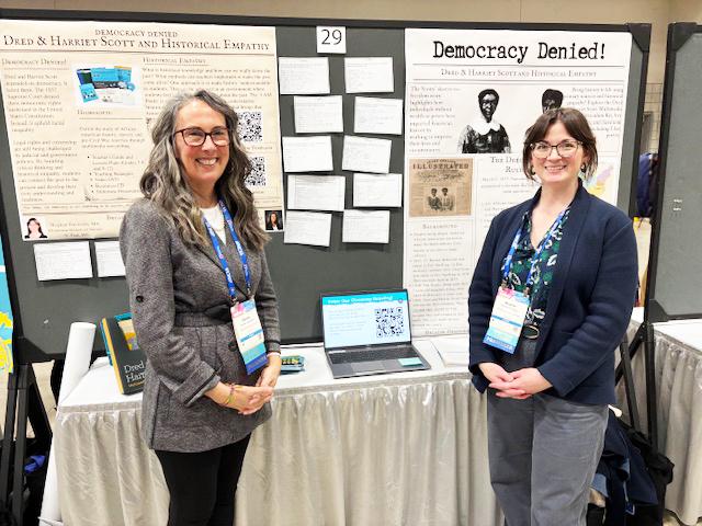 Luverne Middle High School social studies teacher Sam Goldsmith (left) was a featured presenter at the National Council of Social Studies in Washington, D.C., earlier this month. She is pictured with Meghan Davisson (right) with the Minnesota Historical Society. Submitted Photo