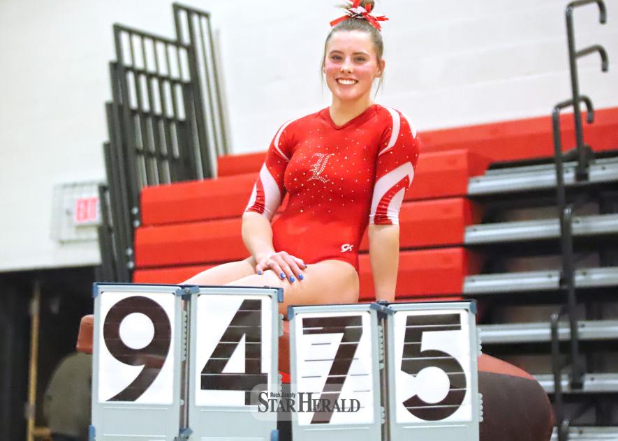 Senior Amira Cowell set a new LHS gymnastics school record on the vault Thursday, Jan. 23, against Jackson County Central. Cowell scored a 9.475 on the vault breaking the one-year-old record of 9.350 set by her former teammate, Ella Reisdorfer.