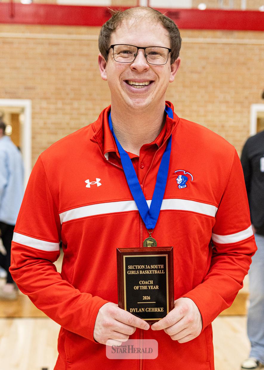 Samantha McGaffee photo H-BC girls’ basketball head coach Dylan Gehrke was awarded the 2026 Section 3A South Coach of the Year honors Feb. 27 in Worthington.