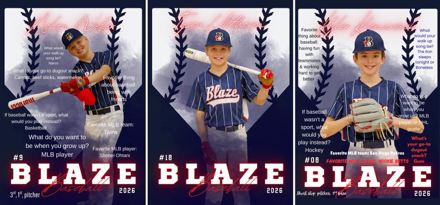 Three local youth baseball players get chance of a lifetime to play at Cooperstown Dreams Park in New York with Southwest Minnesota Blaze team. Nolan Weber, left, Tyson Uithoven and Kyler Krzmarzick of Luverne reveled in the experience.