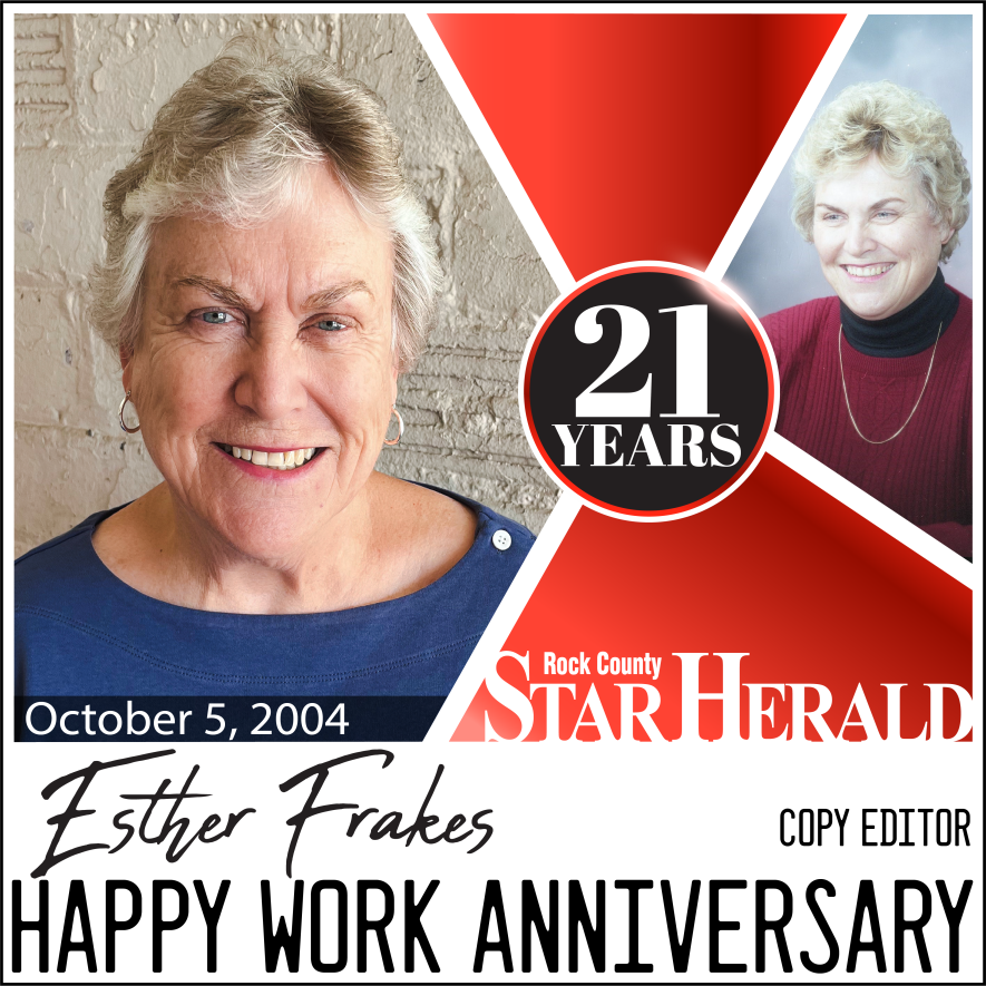 Esther Frakes celebrates 21 years at the Star Herald on October 5. 
