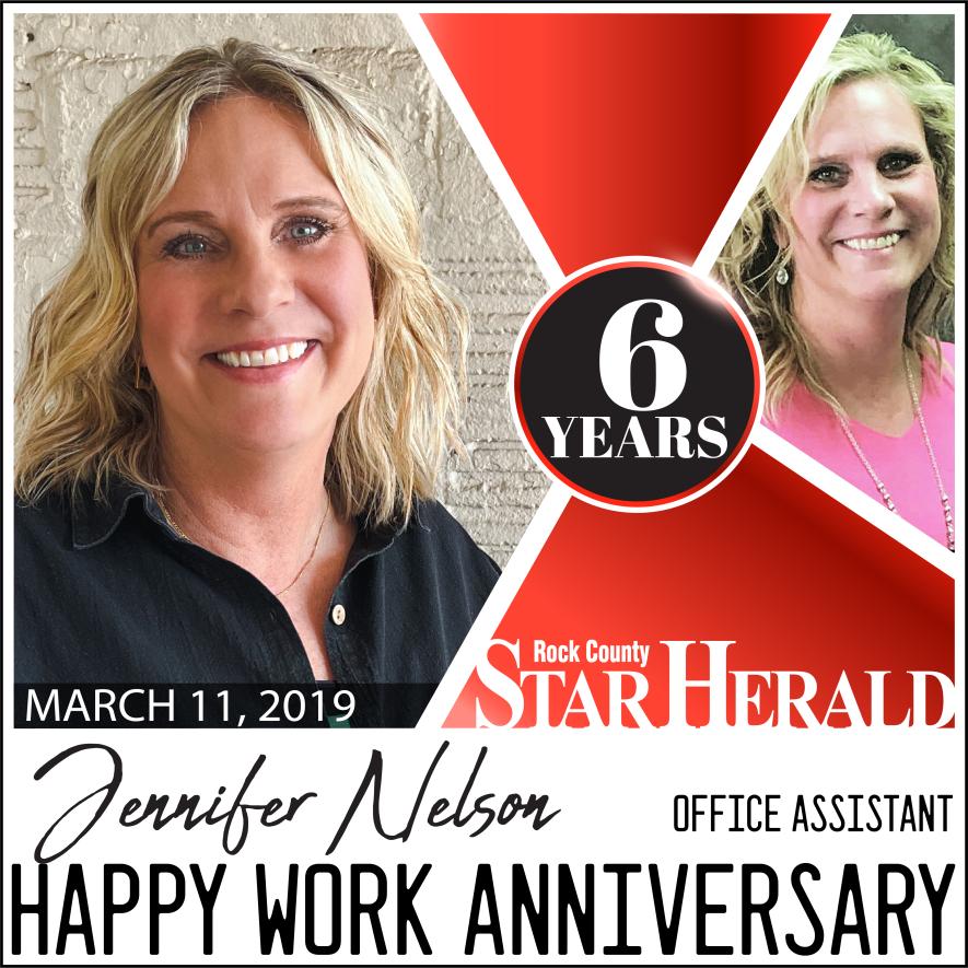 Jennifer Nelson celebrates 6 years at the Star Herald on March 11.