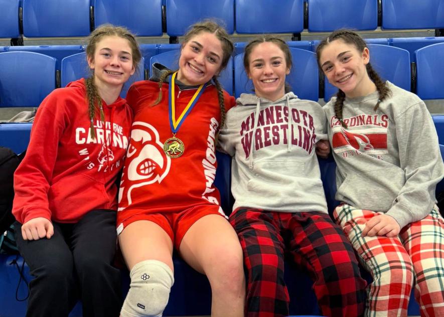 Four LHS girls’ wrestlers place at the Batlic Invitational Dec. 12. Left: Ellie Rock, CeCe Rock, Bernie Rock and Mary Rock.