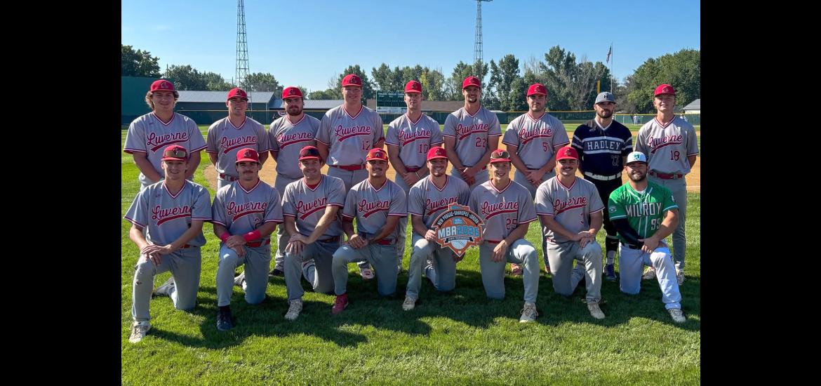 Luverne poses for a team photo before taking on Dumont at the state tournament in New Prague Aug. 23. Players are (front, left to right) Carter Sehr, Isaac Bonner, Casey Sehr, Braydon Ripka, Ethan Beyer, Blake Sauer, Cade Wenninger, Derek Smith (Milroy Irish), (back) Landon Ahrendt, Skyler Wenninger, Will Serie, Layke Miller, Derek Lundgren, Jake Haugen, Ben Serie, Tucker Sorenson (Hadley Buttermakers) and Josh Hansen.