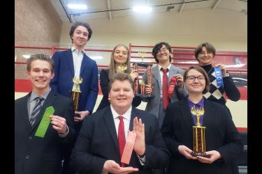 Seven Luverne High School speech team members earned awards Saturday at the Worthington Invitational Speech Tournament. Pictured (front, from left) are William Johnson, Xavier McKenzie, Bri Kinsinger, (back) Zander Carbonneau, Jessika Tunnissen, Makayla Oeschle and Zoey Berghorst. Submitted Photo