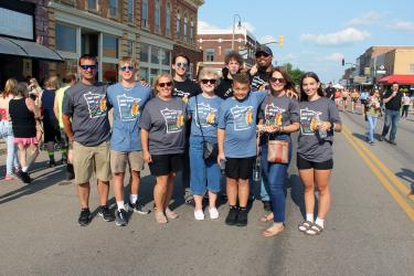 Mary Arnold (front row, center) attended Hot Dog Night on July 11 with family members (front, from left) David Smook, Carter Smook, Karen Smook, (Mary,) Abram Rhyne, Jennifer Rhyne, Taylor Smook, (back) Adam Smook, Jackson Rhyne and Kendall Rhyne. Mavis Fodness/Rock County Star Herald Photo
