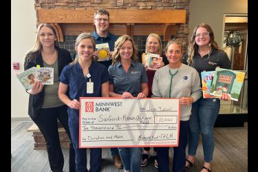 Pictured are (front row, from left) Claire Johnson, clinic nurse supervisor at Sanford Luverne; Melissa Fick, Minnwest Luverne market president; Danielle Lafleur, LPN at Sanford Luverne; (back) Minnwest employees Sara Vant Hof, Matt Overgaard, Dana Klay and Paige Sandbulte. Submitted photo