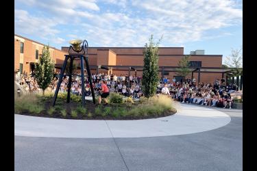 Freshmen through senior students at Luverne High School gathered Tuesday morning in the alumni garden for the ringing of the school bell in recognition of the first day of the 2025-26 school year. Student council president Tyler Hodge rings the newly restored school bell.